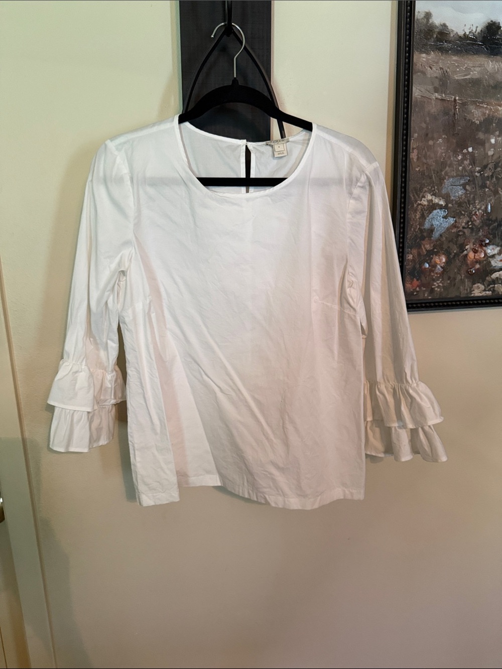 J. Crew White Cotton Ruffle Sleeve Blouse